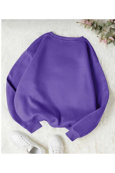 NO 601 Women's Purple Crew Neck Disco Ball Hoodless Winter Sweat