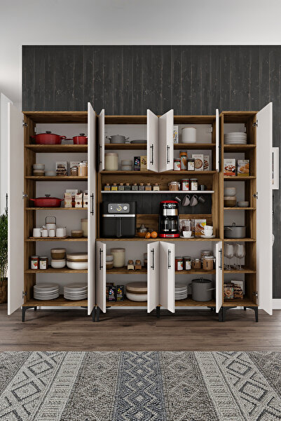 mapahomeliving Plain Metal Ayak Metal Kulp Pla11225 Kahve Köşesi 11 Kapaklı Çok Amaçlı Dolap Erzak Dolabı Kiler