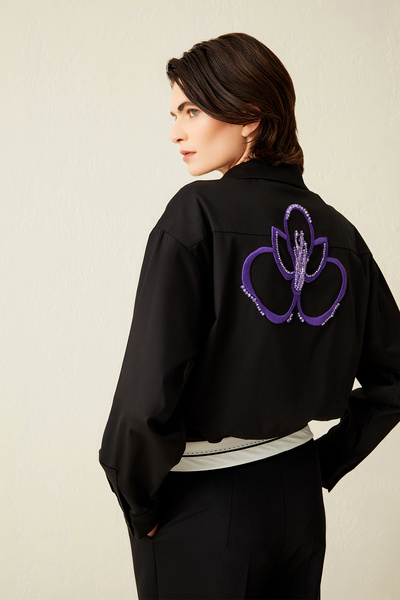 Jus De Pommes SİYAH ARKASI İŞLEMELİ UZUN KOLLU KADIN GÖMLEK