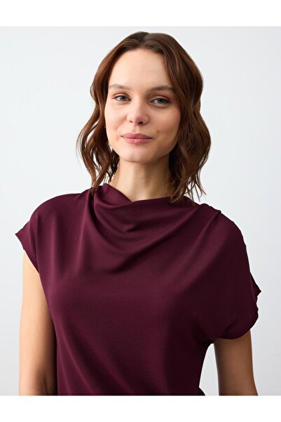 Jimmy Key Sumak Rahat Kesim Dökümlü Yaka Kısa Kollu Midi Elbise