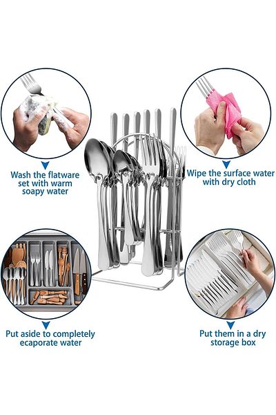 COOYA 24-Piece Stainless Steel Flatware Set with Stand, Service for 6, Mirror Polished Silverware