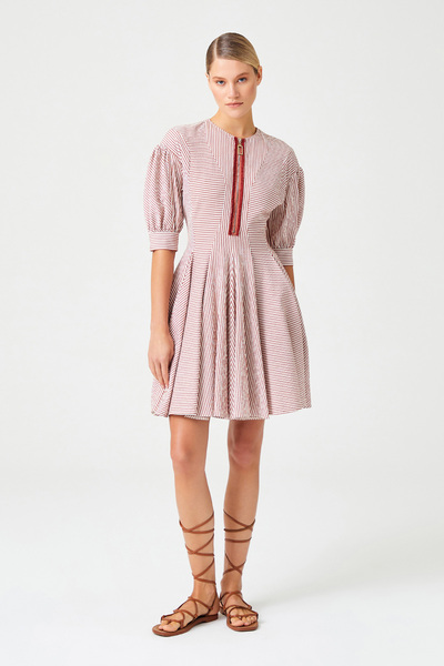 Jus De Pommes Çizgili Yakası Fermuarlı Volanlı Mini Elbise
