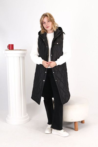 sehatex Women's Long Snap Closure Hooded Quilted Puffer Vest