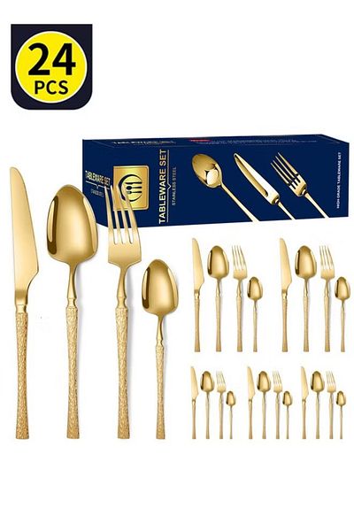fulina 24 Piece Tableware Set Premium Stainless Steel Flatware Gold