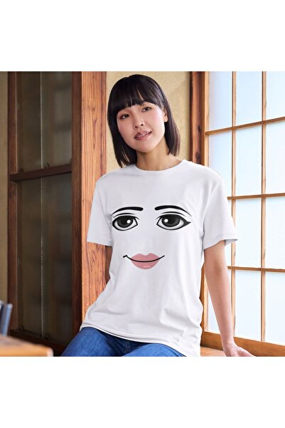 ALPŞAN TİCARET Roblox Unisex White T-Shirt - Women, Face Design