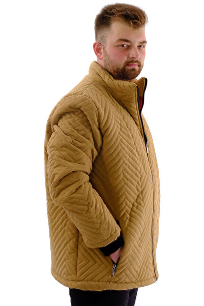 ModeXL Ανδρικό παλτό με φερμουάρ με ριμπάνι με ψηλό γιακά Mode XL U24611 καφέ