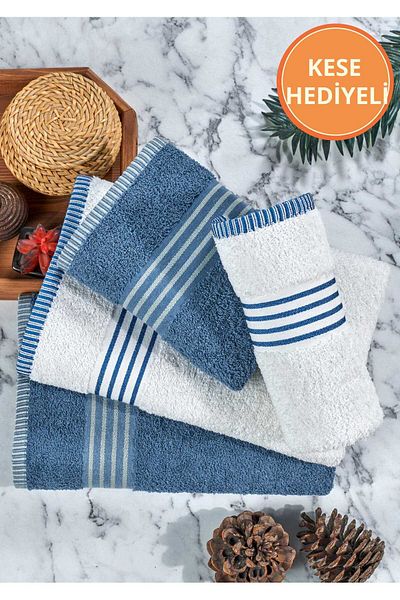 Rebeka Home Collection Σετ πετσετών Oscar Blue Cream 4 τεμαχίων