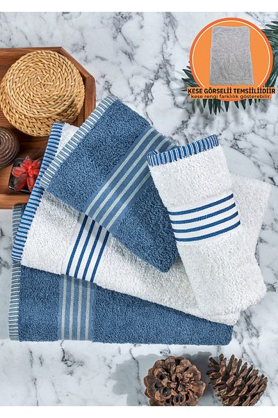 Rebeka Home Collection Σετ πετσετών Oscar Blue Cream 4 τεμαχίων