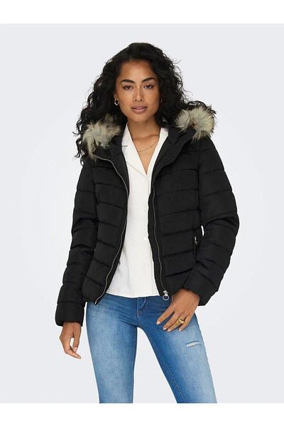 ONLY Onlellan Black Women's Coat - 15300254   Quilted Hood