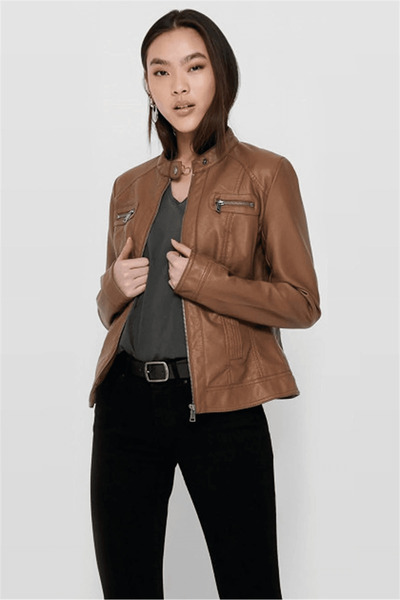 ONLY Onlbandit Faux Leather Biker Otw Noos Coat 15081400   Cognac