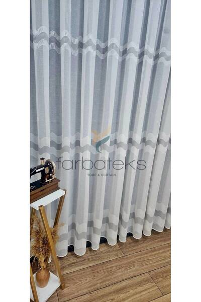 Brillant Farbateks Gray Anatracite Striped 1/3 Layer Pleated Tulle Curtain