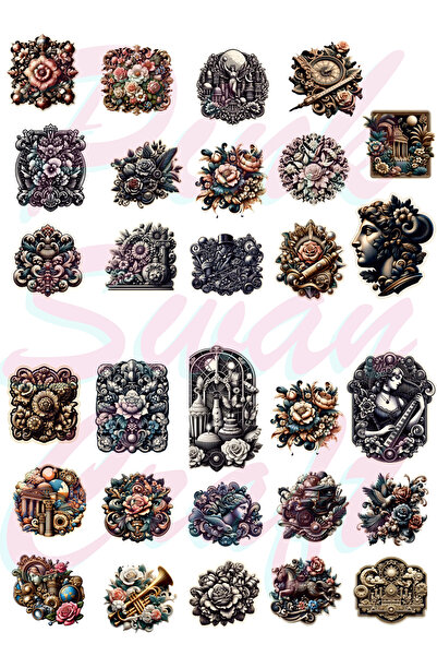 Pink Swan Craft Vintage Dekupaj Elementler Etiket Seti, Bullet Journal, Planlayıcı Stickers