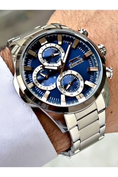 Slazenger Function Silver-Navy Color Steel Band Men's Wrist Watch 1922.03