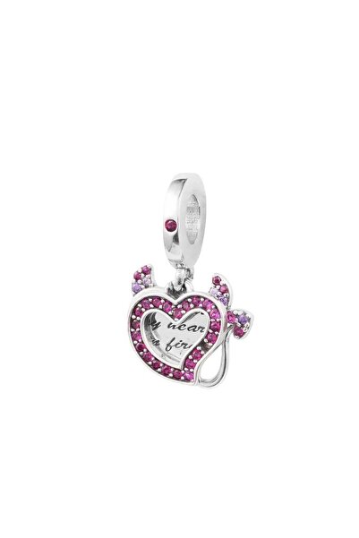 Fubena Şeytan Kalp Sallantılı Gümüş Charm