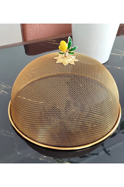 EBRULİEMAYE 30 cm Lüx Gold Çelik Örgü Tel Fanus Sunum Kapak Limon Tepeli
