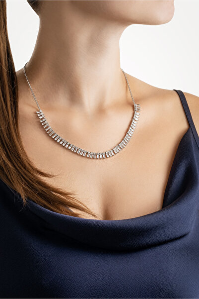 So CHIC... Baget Taşlı 18 Ayar Beyaz Altın Kaplama 45 Cm Gümüş Gerdanlık