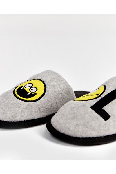 Chirpy Coll-s - Gray Men's House Slippers with Emoji