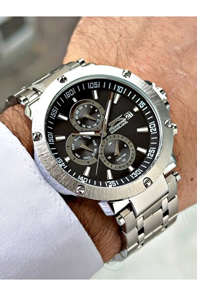 Slazenger وظائف ساعة يد رجالية بحزام فولاذي باللون الفضي والأسود 2163