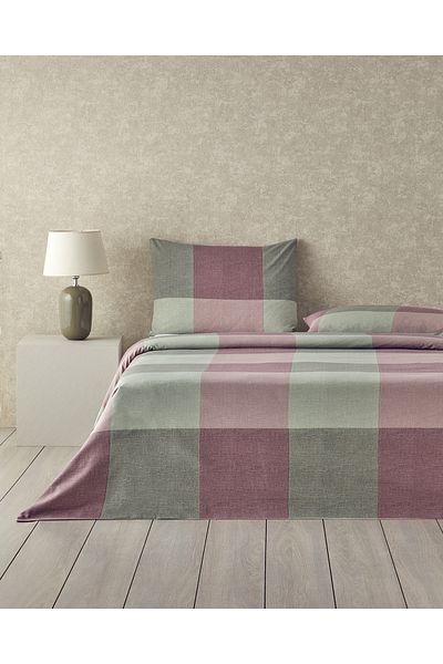 English Home Σετ Παπλωματοθήκη Διπλό Easy-Iron - Πράσινο/Δαμάσκηνο 200x220 cm Textured Plaid