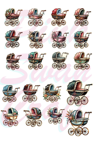 Pink Swan Craft Set naljepnica za vintage dečije kolica, Bullet Journal, nalj...