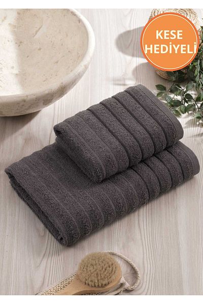 Rebeka Home Collection Wave Anthracite Bath Towel Set of 2