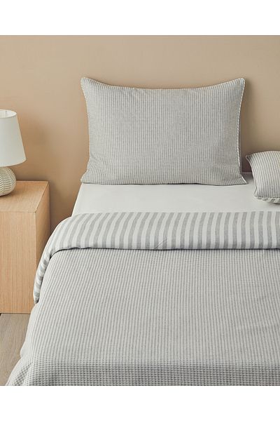 English Home Σετ Παπλωματοθήκη Μονή Βαμμένη με Νήματα Pure Waffle 160x220 cm Γκρι
