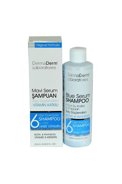 DermaDerm 250ml Blue Serum Shampoo - Strengthening Biotin Keratin