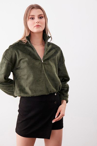 Vitrin Plüsch-Sweatshirt mit Stehkragen und Reißverschluss