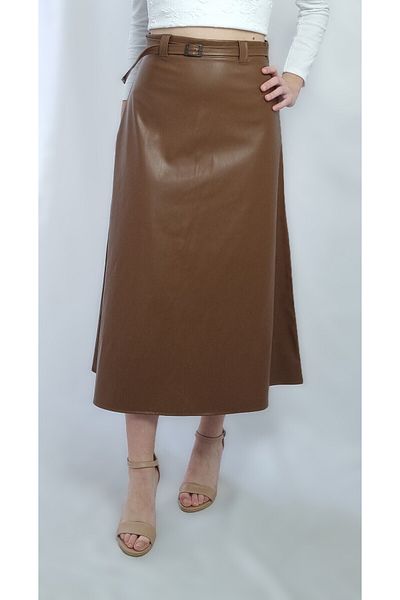 YAXİ FUSTA MIDI LUNGIME BOL CAMEL PIELE CU DETALIU CREA