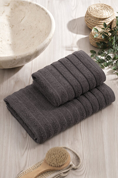 Rebeka Home Collection 2-Piece Wave Bath Towel Set Anthracite