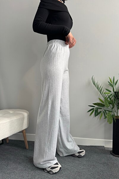 FAARKCOLLECTİON Kadın Fitilli Triko Pantolon Gri
