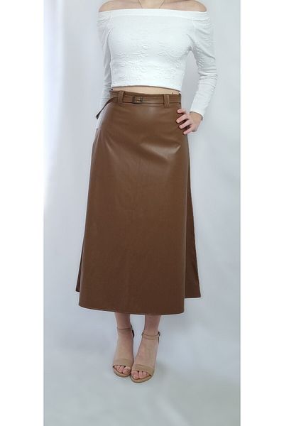 YAXİ FUSTA MIDI LUNGIME BOL CAMEL PIELE CU DETALIU CREA