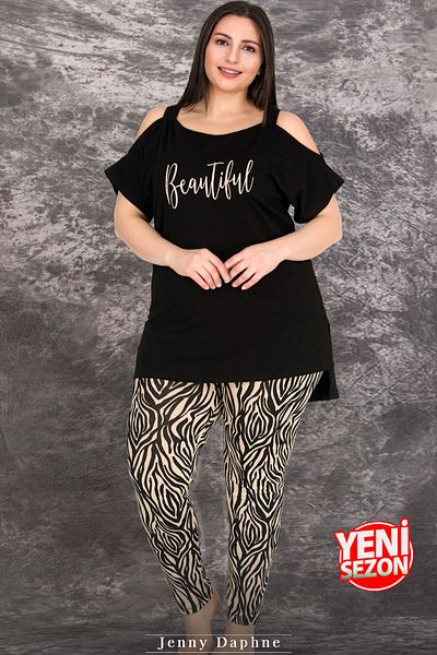 Jenny Daphne Lady Plus Size Striped Short Sleeve Long Pajamas Set 10758