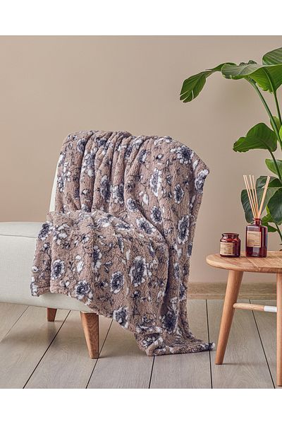 English Home Gardenia Glow Printed Sherpa Blanket Mink