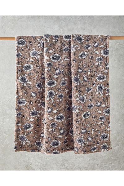 English Home Gardenia Glow Printed Sherpa Blanket Mink