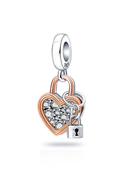 Fubena Kalp Ve Kilit Sallantı Gümüş Charm