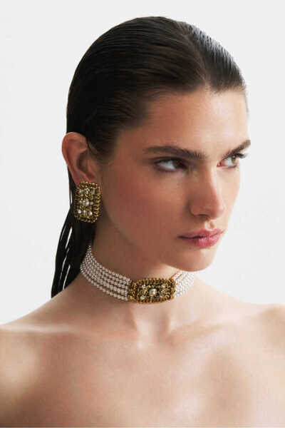 Mon Reve Grace Choker Inci Altın Kaplama Abiye Choker Kolye