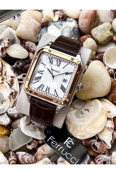 Ferrucci Men's Watch with Leather Strap 3 Atm 2 Years Warranty, Bracelet Gift