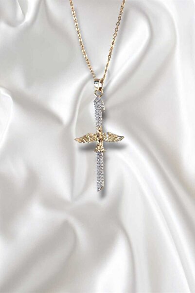 REBORN DESIGN 316L Altın Renk Zirkon Taşlı Kılıç Model Anka Kuşu Kolye