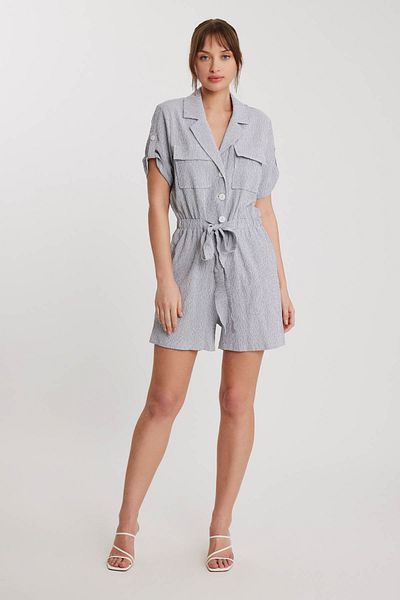 Vitrin Short Sleeve Safari Jumpsuit with Cover Pocket