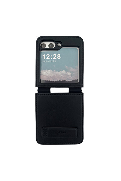 Nettech Samsung Galaxy Z Flip 5 Uyumlu Suni Deri Arka Koruma Kılıf - Siyah