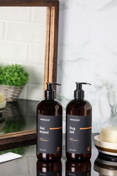 homence Hair Conditioner Shower Gel Label Plastic Bottle Bathroom Set of 2 Amber Soap Dispenser 500 ml
