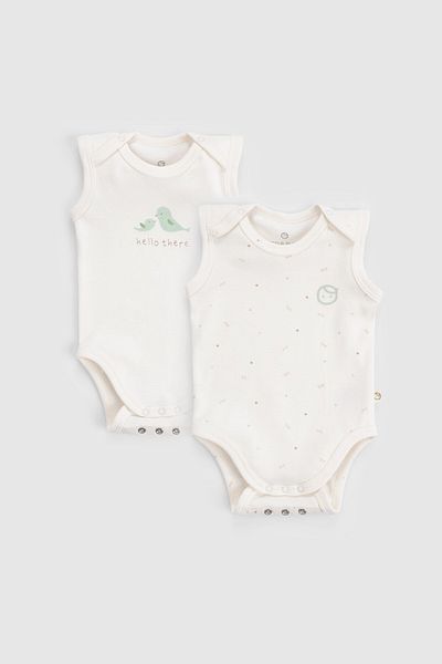 Little Gusto 2-Piece Organic Cotton Snap Fastener Twig Ecru Baby Undershirt Set