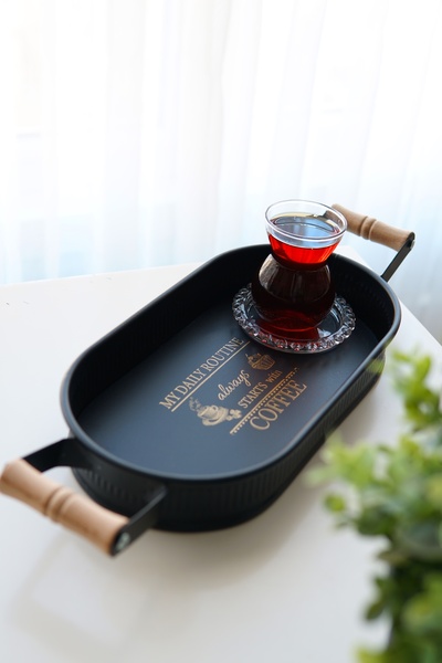 EVLE Metal Tray with Wooden Handles 29 X 15 cm