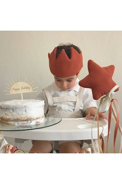 azecekids Set of 4 Minimal Bohemian Birthday Party - Tile Handmade, Muslin Star Wand and Hat Cake Ornament