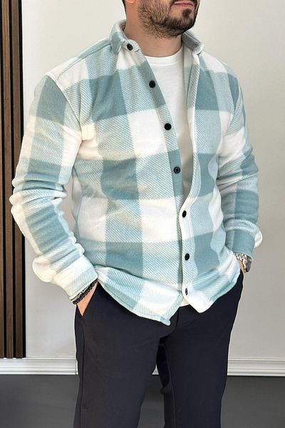 Edwox Πράσινο Slim Fit Fleece Ανδρικό πουκάμισο - Edw227