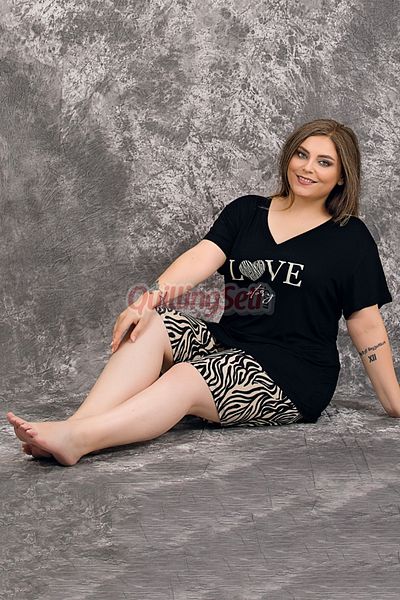 quilling Black Color Zebra Patterned Large Size 10422 Women's Shorts Mother Pajama Set