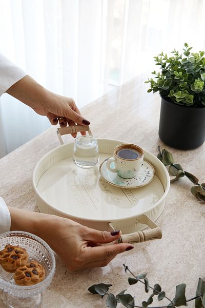 EVLE Round Tray with Wooden Handle 26 cm