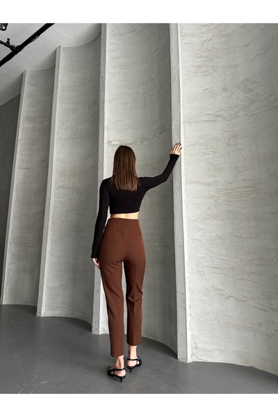 LePold Γυναικείο υφασμάτινο παντελόνι με ψηλόμεσο καρότο