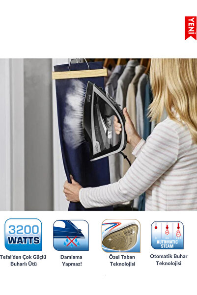 TEFAL 3200 Watt Kireç Avcısı Üstün Performanslı Buharlı Ütü - Özel Taban Serisiyle